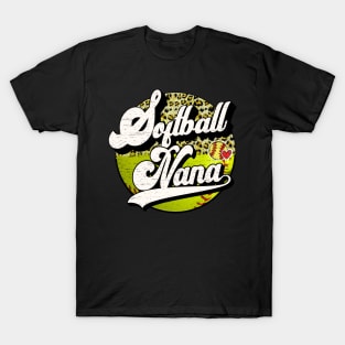 Softball Nana Vintage Leopard Softball Family Matching T-Shirt